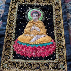 Buddha 3-dimentional sequined jeweled tapestry wall hanging
